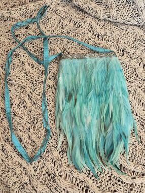 Turquoise Feather Crossbody Bag with Beaded Trim From Cancun